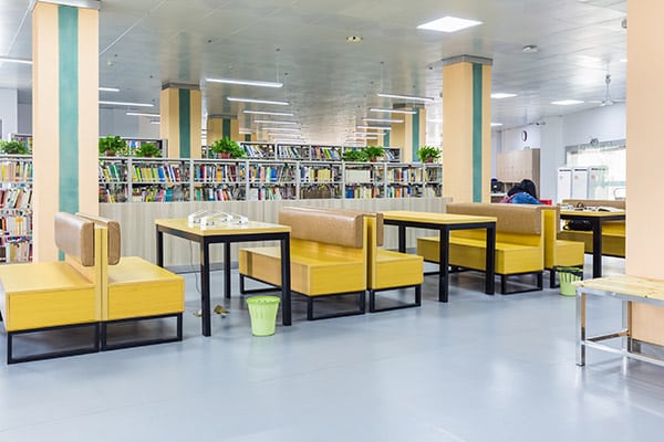 Library and seating area in a public school
